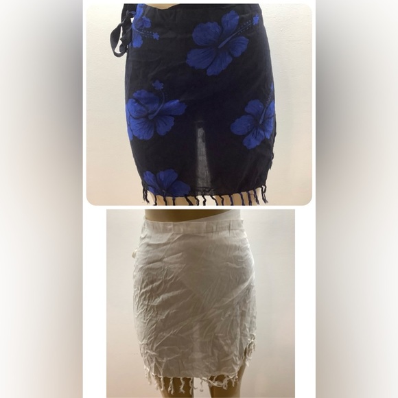Zuliana Size Small Floral Black and Blue & White Fringe Sarong Skirts. New - Picture 1 of 8